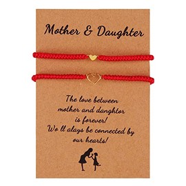 xuzhiyuan 2Pcs Love Heart Braided String Bracelets Cute Sweet Hollow Heart Matching Adjustable Bracelet Pink Black Red String Mother's Day Gifts for Mother Daughter Son-Red+Card