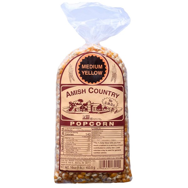 Amish Country Popcorn | 1 lb Bag | Medium Yellow Popcorn Kernels | Old Fashioned with Recipe Guide (Medium Yellow - 1 lb Bag)