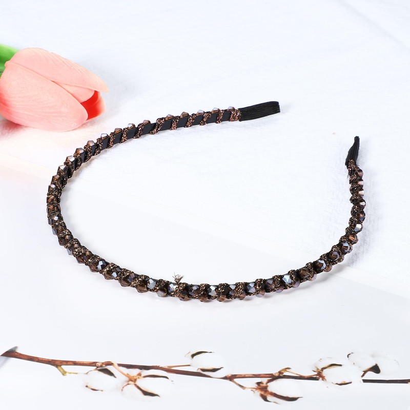 VOCOSTE Hair Hoop Women Headband Headband Rhinestone 0.6cm Width 1pcs