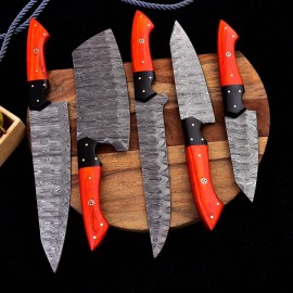 CHEF KNIVES Custom Handmade DAMASCUS STEEL CHEF KNIFE Set Kitchen Knives Cutlery x256
