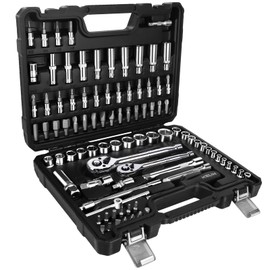 KELIN Socket Wrench Set 94 Pieces,1/4-Inch & 3/8-Inch Drive Socket Set with 72 Tooth Reversible Ratchets, Metric Bit Socket Set and Extension Bar for Auto Repairing and Home Use