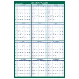AT-A-GLANCE 2026 Erasable Calendar, Dry Erase Wall Planner, 24" x 36", Large, Vertical, Reversible (PM2102826)