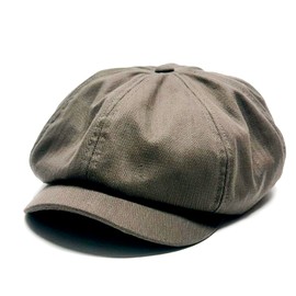Lek Hatter Newsboy Cap with Drawstring Bag, Large Size, Adult Newsboy Cap, Herringbone, Cotton Newsboy Cap, Size Adjustable, Small Face Effect, vintage khaki