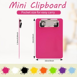 8 Pcs Mini Clipboard 4x6 inch, Coloured Small Clip Board with Low Profile Clip, Plastic Clipboards with Hanging Hole, Durable Writing Memo Document Form Holder for Office Classroom Supplies