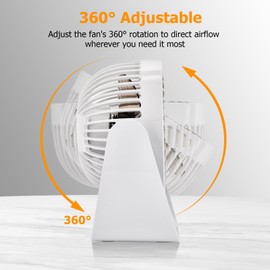 ZUIKEMX Desk Fan with Strong Airflow 6.8 Inch Quiet Small Portable Table Fan - 3 Speeds 360° Rotation Adjustable - Touch switch USB Charging and Battery Operated Fan for Home or Office Travel