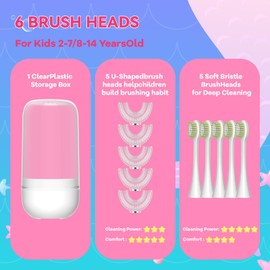 10 Pcs U Shaped Toothbrush Kids Replacement Head Set, Including 5 U Shaped Brush Heads 5 Bristle Brush Heads and 1 Storage Box (Age 7-12)