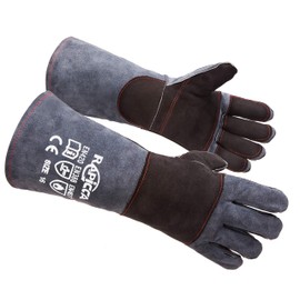 RAPICCA Animal Handling Gloves Bite Proof Double Leather Reinforced Padding Dog,Cat Scratch,Bird Handling Falconry Gloves Grabbing Reptile Squirrel Snake Bite 16in Grey-Black