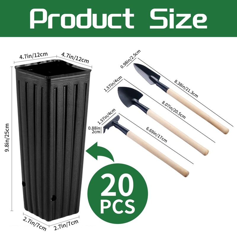 Hzloyat 20 Pcs Plastic Deep Nursery Pots,9.8" Tall Tree Pots,Tall