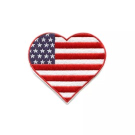 Patchwork Paradise American Flag Heart Shape USA Embroidered Iron On Patch DIY Applique