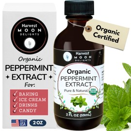 Organic Peppermint Extract for Baking, Ice Cream, Drinks, and Candy - 2 oz - Water-Soluble - By Harvest Moon Delights - Pure Peppermint Flavoring, Mint Extract