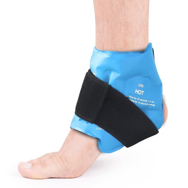NEWGO Ankle Ice Pack for Pain Relief, Reusable Hot Cold Therapy Gel, Ice Cold for Foot Injuries, Ankle Swelling, Sprains, Post Surgery (Pale Blue)