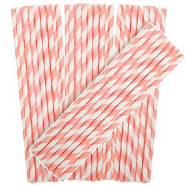150 Packs Pink Paper Straws Drinking Disposable Stripe Straws Bulk qiqee