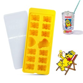 HARIBO Silicone Ice Cube Tray with Lid, Easy-Release & Flexible - DIY with HARIBO Goldbears as Ices, Cookies, and Chocolates, Funny Shape Ice Tray for Freezer, BPA Free, Dishwasher Safe (Yellow)
