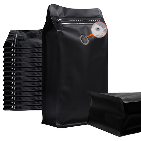 50 PCS Upgraded Coffee Bags with Valve (Black, 32 oz/2