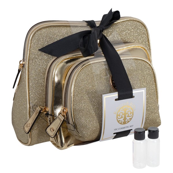Rebecca & Rifka Glitter Cosmetic Case with TSA Approved Bottles, RRC1877 GOLD / -055, RRC1877 GOLD / -055