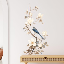 RoyoLam Chinese Flowering Tree Branches Bird Wall Stickers for Living Room Plants Wall Decal Peel and Stick Wall Art Home Decor Decoration for Bedroom Bathroom Classroom Library