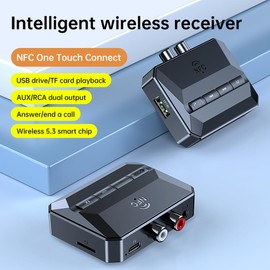 Chelink Bluetooth Receiver for Home Stereo, RCA Bluetooth Adapter for Speakers or Home Music Streaming Stereo System, NFC-Enabled Bluetooth Audio AUX Receiver, Support USB Drive/TF Card Play Music