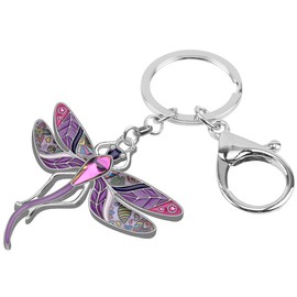 BONSNY Enamel Alloy Rhinestone Floral Dragonfly Keychains Key Car Purse Bags Charms Nature Design (Purple)