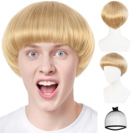 BESTBEL Blonde Bowl Cut Wig for Men Short Blonde Mushroom Wig with Bangs