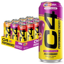C4 Energy Drink x Popsicle Variety Pack, Carbonated Sugar Free Pre Workout Performance Drink with no Artificial Colors or Dyes, 3 Flavors - Grape, Hawaiian Pineapple, and Cherry, 16 Oz, Pack of 12
