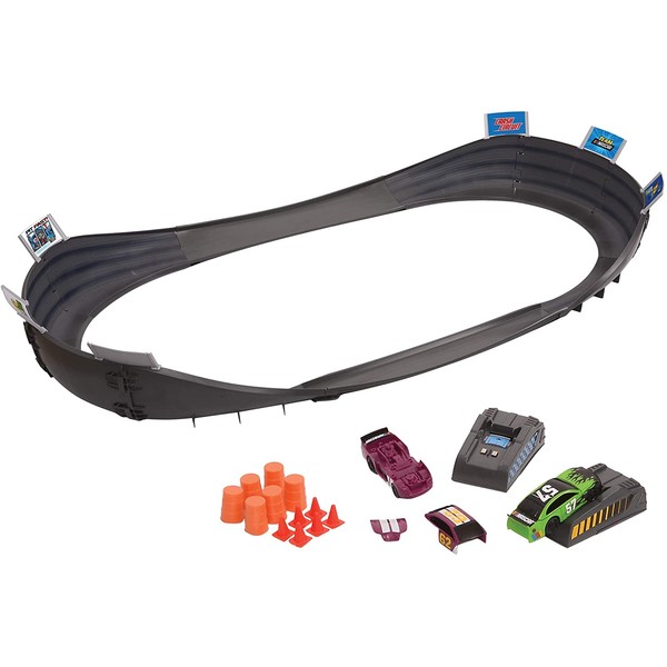 Far Out Toys NASCAR Crash Circuit Short Track Speedway | 2 Electric Powered Cars, 2 Flash Chargers, 6 Driver and Pit Crew Figurines, 3.7 Ft Assembled | Capture The Momentum and Thrill of Nascar
