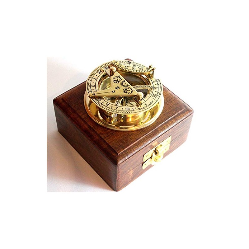 Nautical Replica Hub BRASS SUNDIAL COMPASS -Solid Brass Pocket Sundial