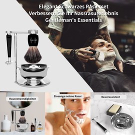 Favali 4-in-1 Shaving Set - Safety Razor Stand + Shaving Bowl + Imitation Badger Hair Razor Brush + Safety Razor (Razor + 10 Razor Blades), Shaving Set Men's Gift Set for Classic Wet Shaving