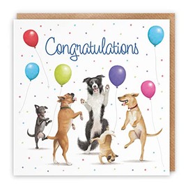 Hunts England Congratulations Card For Him Or Her - Dancing Dogs - Luxury Congratulations Card For Men, Women, Children, Engagement, New Job, Exams, Driving Test, etc. - Milo's Gallery Collection