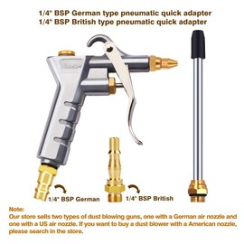 Nutmanel Air Blow Gun Air Compressor Accessories with 1/4" NPT and 1/4" BSP Air Compressor Quick Connects