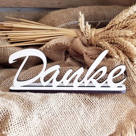Dekolando Engraved Stand with German Text "Danke" [German Language] White Table Stand 20 x 7 cm Home Accessories
