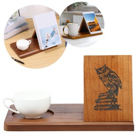 Wooden Triangle Book Stand, Small Bookshelf with Drink Holder, Owl Mini Book Rest, Wood Book Reading Rest with Slotted, Night Stand Book Holder, Gift for Book Lovers, Readers, Librarians, Writers