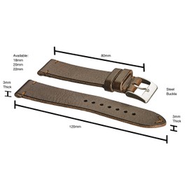 ALPINE Genuine vintage leather watch strap band with quick release spring bars - Brown- 20 mm