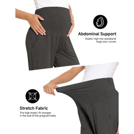 BRATUC Maternity Pants for Women Viscose from Bamboo Soft Stretchy Loose Comfy Pregnancy Lounge Pajama Pants with Pockets (Small Dark Grey)