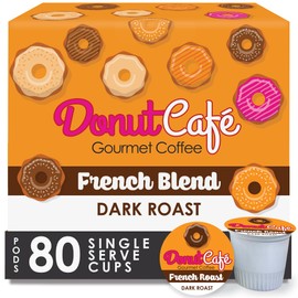 Donut Café – Gourmet Single Serve Coffee Pods for Keurig K-Cup Brewers, Dark Roast, 100% Arabica, Non-GMO & Gluten Free, French Roast Blend, 80 Count