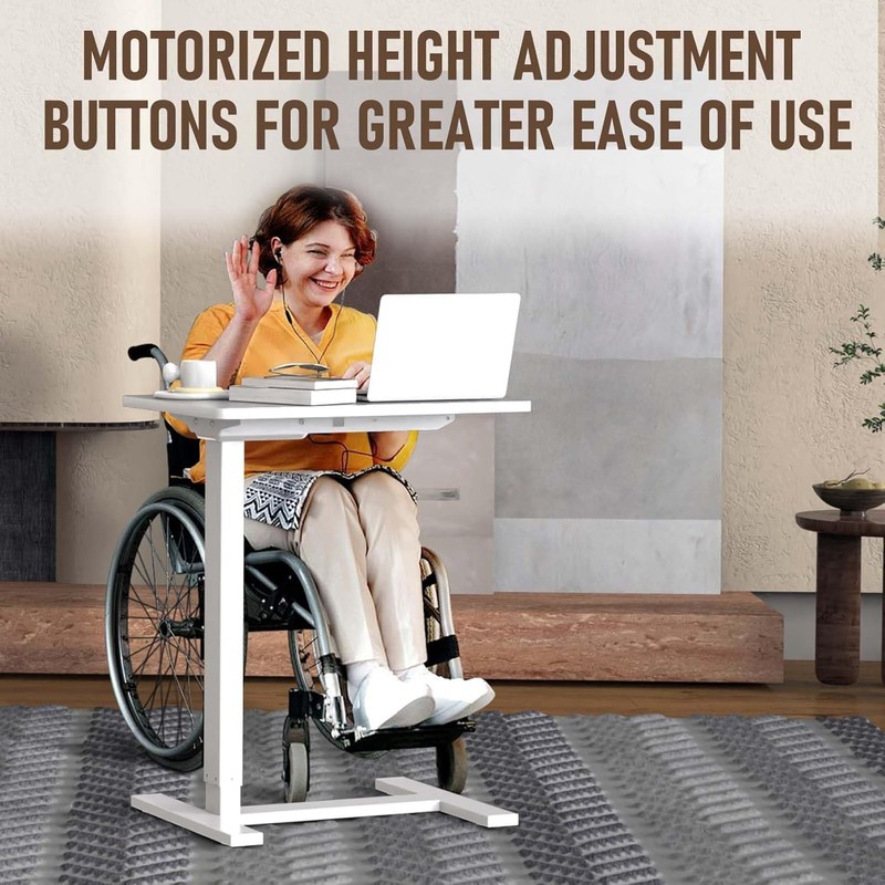 24"x16" Electric Overbed Table, Height Adjustable Rolling Desk