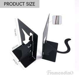 Framendino, Cat Book Ends Decorative Cute Holders Bookends Thickened for Shelves Bedroom Library Office Desktop Organizer (Black)