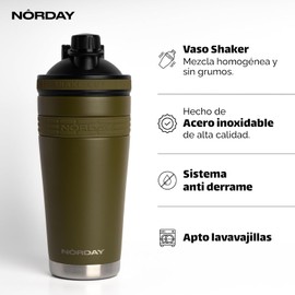 NORDAY Shaker Proteina de Acero Inoxidable Pre Workout Shaker Gym - Vaso para Proteina - Botella Mezcladora de Coctelera Tapa Hermética Antiderrame - Protein Vaso Miliar 25oz