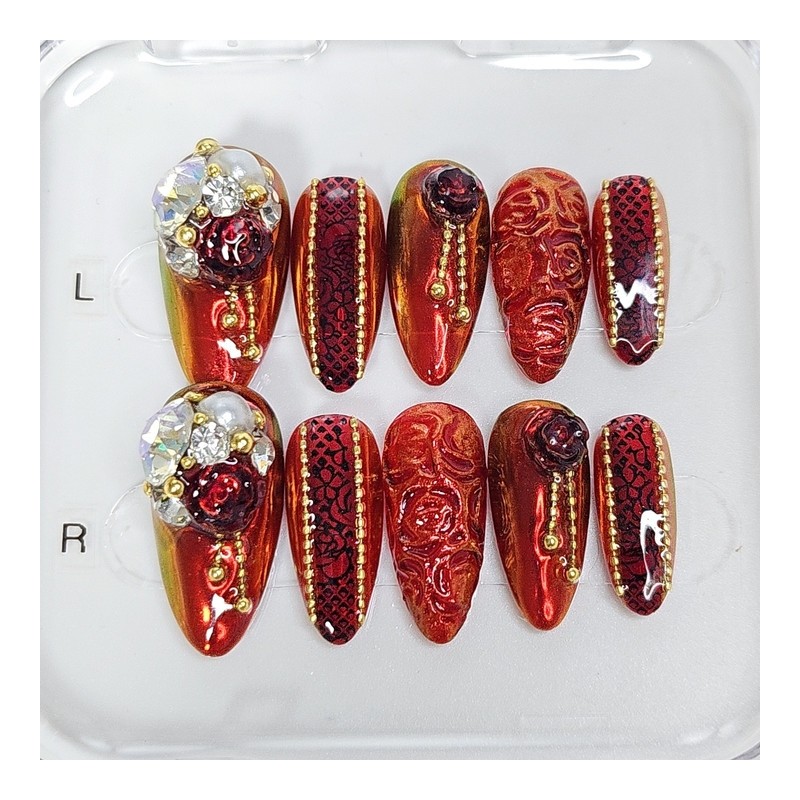 Bloody Rose Handmade Nail Tips - Long Stiletto / 블러디