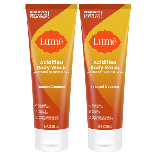 Lume Acidified Body Wash - 24 Hour Odor Control - Removes Odor Better than Soap - Moisturizing Formula - SLS Free, Paraben Free - Safe For Sensitive Skin - 8.5 ounce (Pack of 2) - Toasted Coconut