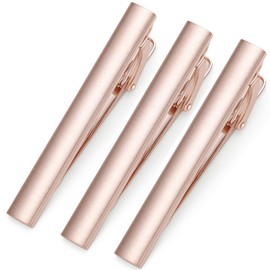 HONEY BEAR 3pcs Mens Tie Clip Set Tie Bar Normal Size for Wedding Business Shirt Gift 5.4cm(2.12inch) (Rose Gold Brushed Vertical with box)