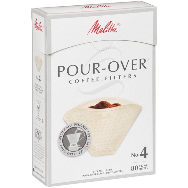 Melitta 4 Pour Over Cone Coffee Filters, Beige, 80 Total Filters Count - Packaging May Vary