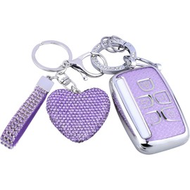 Meruns Compatible with Land Rover Jaguar key fob cover with Keychain, Car Accessories for Evoque Velar Sport Discovery Freelander2 LR4 Sport Jaguar XF XJ XE F-PACE F-TYPE,Silver Purple