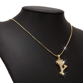UALGL A-Z Letters Necklace Crown Necklace for Men Women 18K Gold Plated Letters Pendants with 23'' Chain Hip Hop Alphabet Name Jewelry Mom Gifts (Yellow-y)