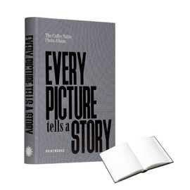 Printworks Photo Book – Every Picture Tells a Story – Expandable Hardcover Album with 80 Pages – Fits 160 Horizontal 11x15 cm Photos – Stylish Bookshelf – Dark Grey Cloth Cover