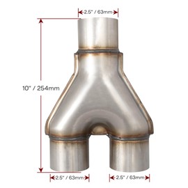 MXA 2 1/2 Y Pipe Exhaust, Stainless Steel 2.5 inches Y Pipe, Universal Exhaust 2.5" Y Pipe, Mid Connector Exhaust Tubing (2.5"x2.5"x10")