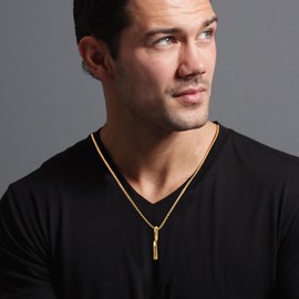 CyxenNova Men's Necklace Men's Stainless Steel Gold Chain Men's with Rectangle Pendant, Byzantine Chain Silver, Men's Titanium Steel Jewellery Men's Gifts, Gold, No Gemstone