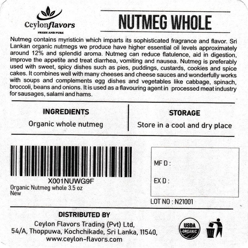 Nutmeg Seeds Whole 100g / 3.5oz, Premium Grade, Shell Removed