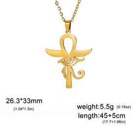LIKGREAT Ankh Cross Eye of Horus Necklace Ancient Egyptian Symbol Ankh Cross Pendant Necklaces Egypt Charm Lucky Amulet Protection Stainless Steel Jewellery for Men Women Christmas, Stainless Steel,