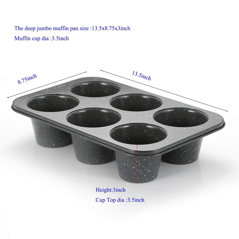 Monfish Jumbo Deep Muffin Pan 6 Cup Carbon Steel Gray