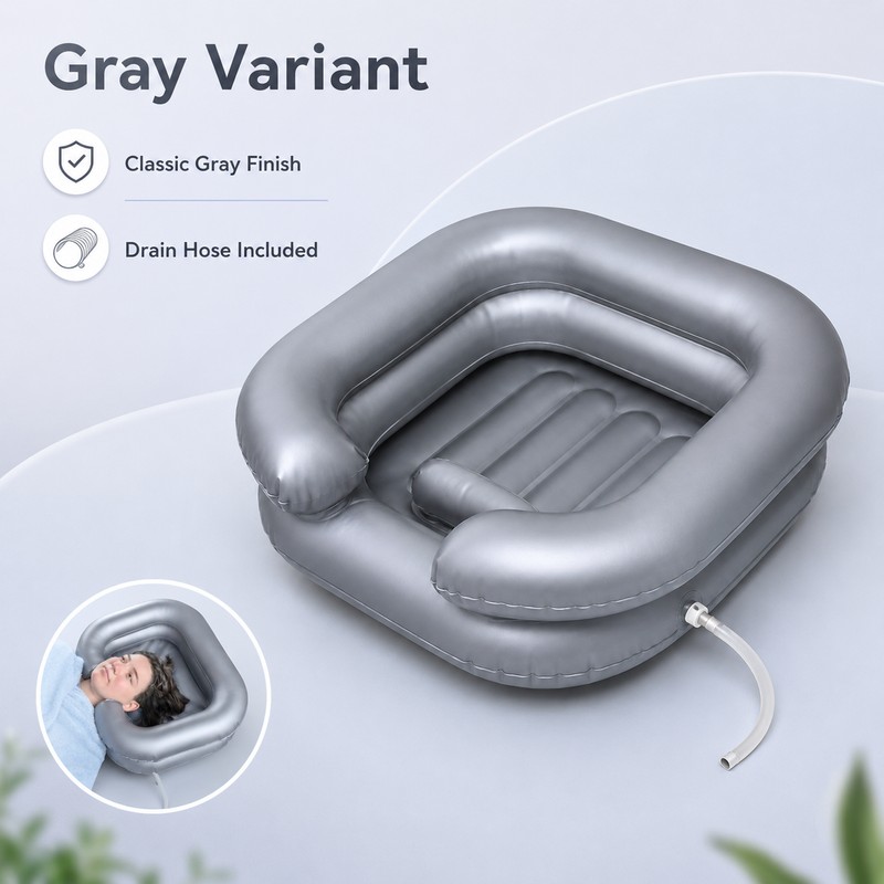 Portable Inflatable Shampoo Basin with Neck Support & Drain Hose